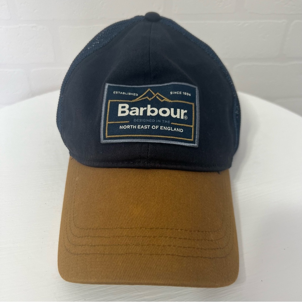 Barbour Bankside Trucker Cap Hat Snap Back Mesh Navy Russet Gorpcore Cabicore